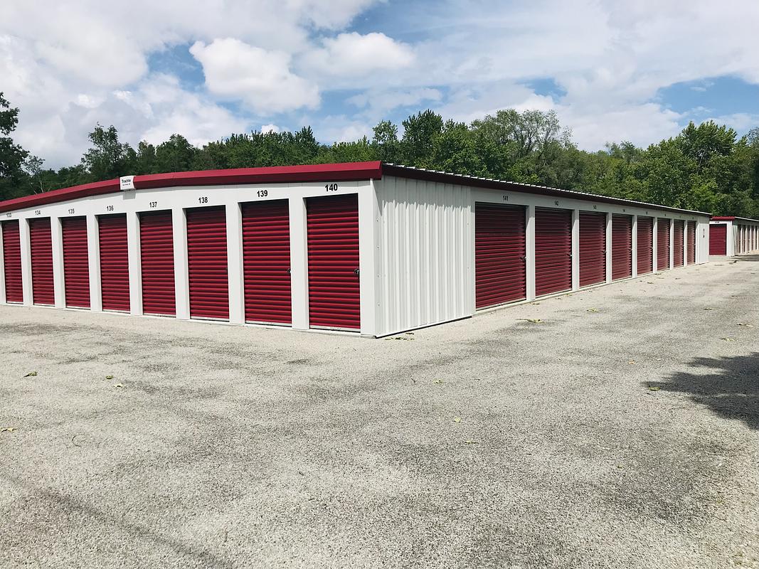 Long row of numbered storage units